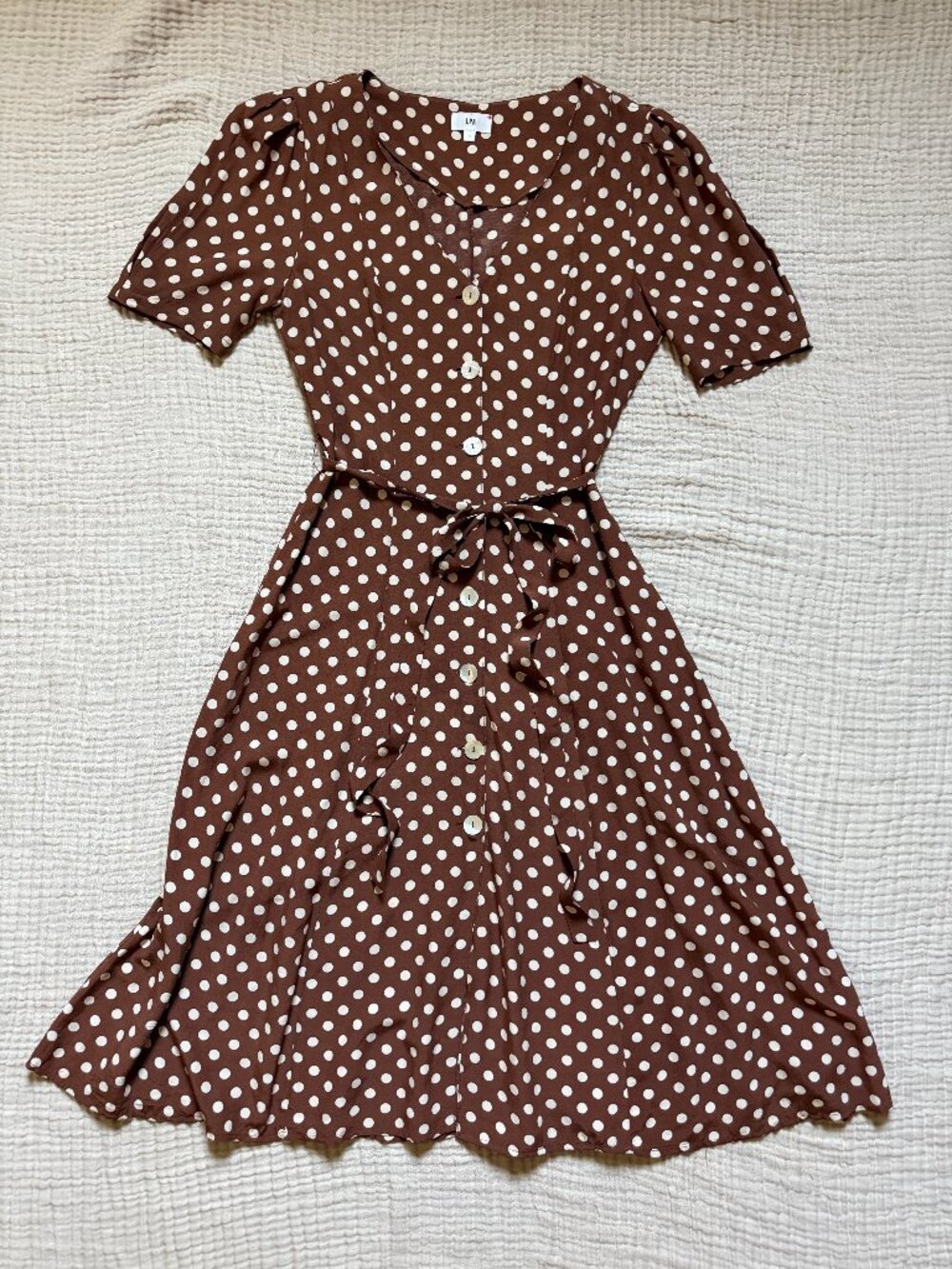 LPA Bambina Brown Polkadot Annette Dot Midi Dress Revolve